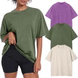 Womens Vintage Oversized T Shirts Acid Washed Baggy Cotton Tee Casual Workout Boyfriend Short Sleeve Tops