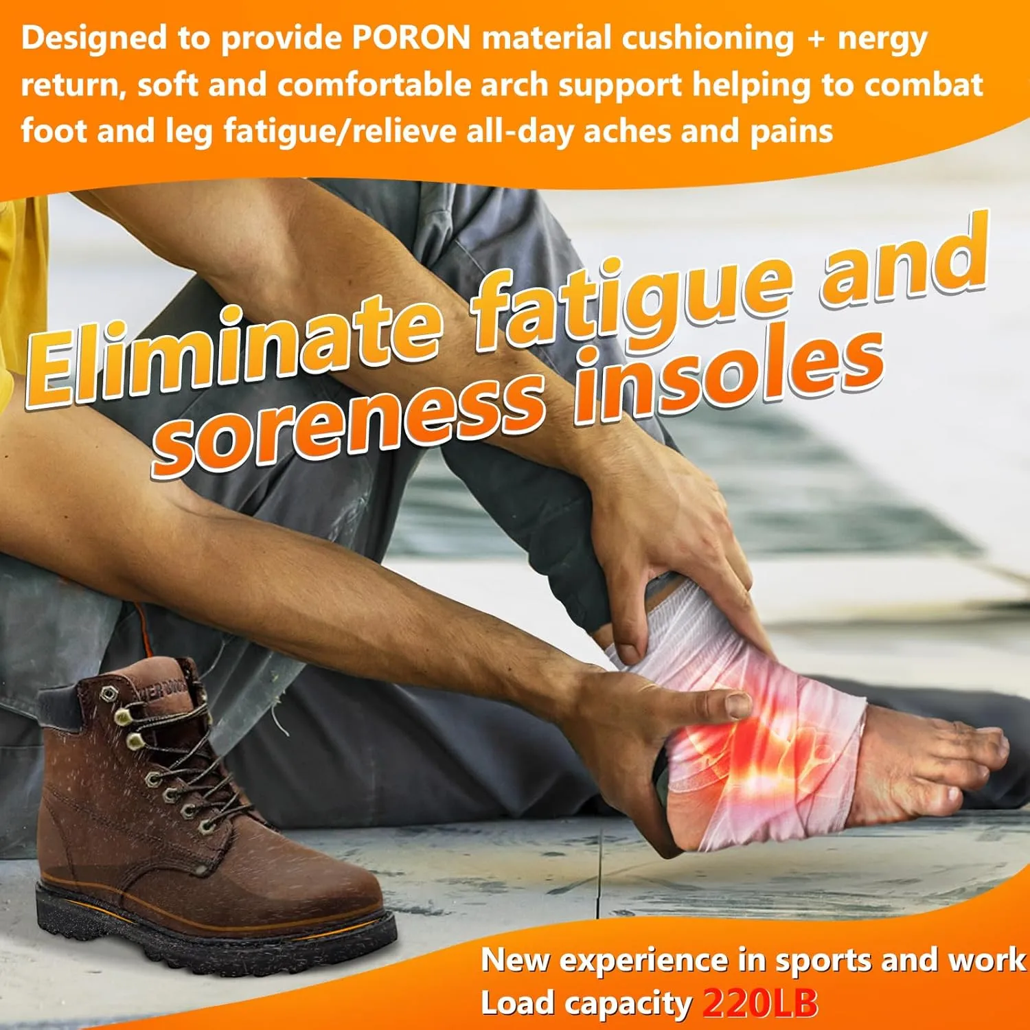 Work Boot Insoles for Standing All Day, High Arch Support Orthotic Shoe Inserts Relief Plantar Fasciitis, Flat Feet, Achilles Tendonitis - Women Men Memory Foam Cloud Step Gel Insoles -M(Men's 8-9)