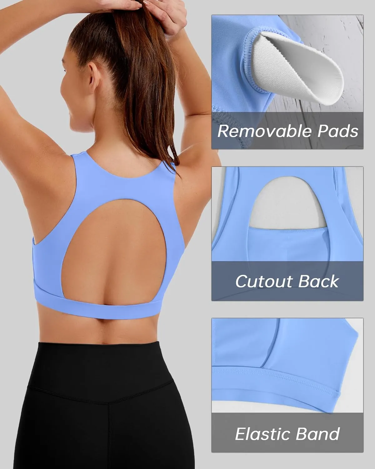 XUNYU Sports Bras for Women High Support Padded Workout Tank Tops Built in Bra Push Up Crop Yoga Athletic Top Open Back