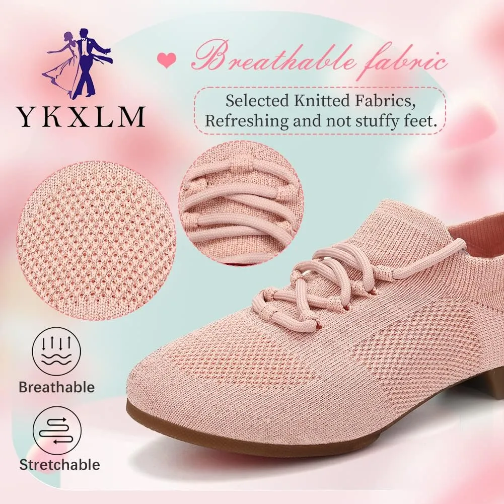 YKXLM Women Standard Practice Social Dance Sneaker Beginner Dance Practice Shoes for Women Low Heel Ballroom